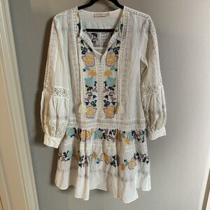 Tory Burch Embroidered Crotched Boho Hippie Tunic Mini Dress Women Size Small